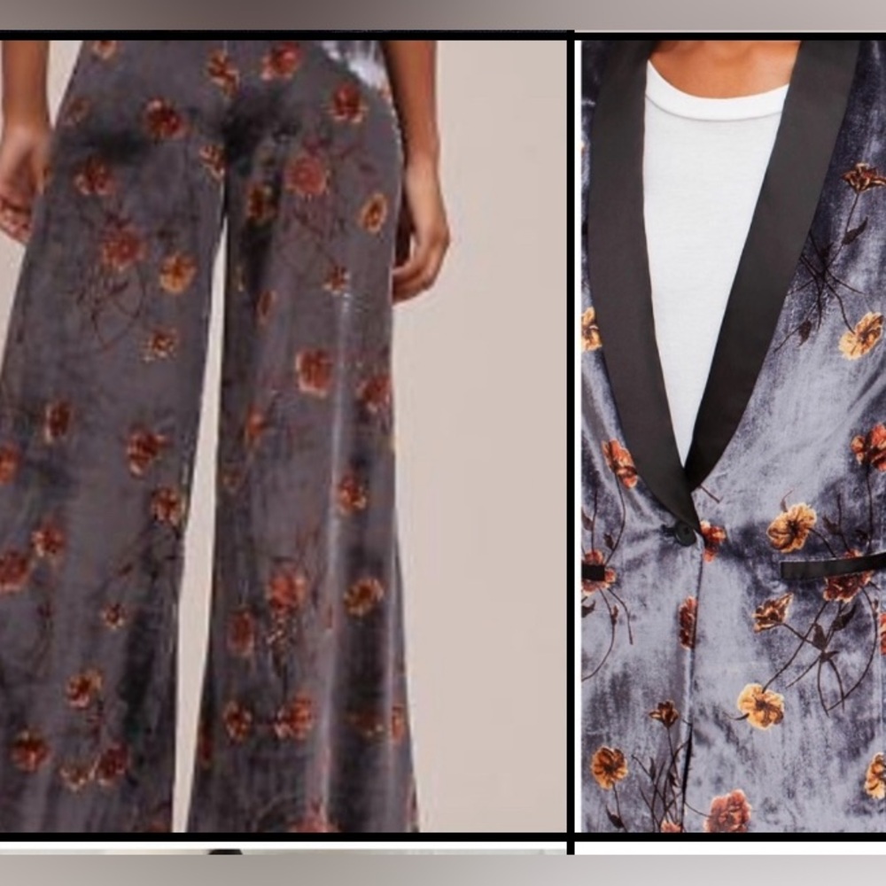 Anthropologie Velvet Blazer and Wide Leg Pant Set. Runs small like 4-6